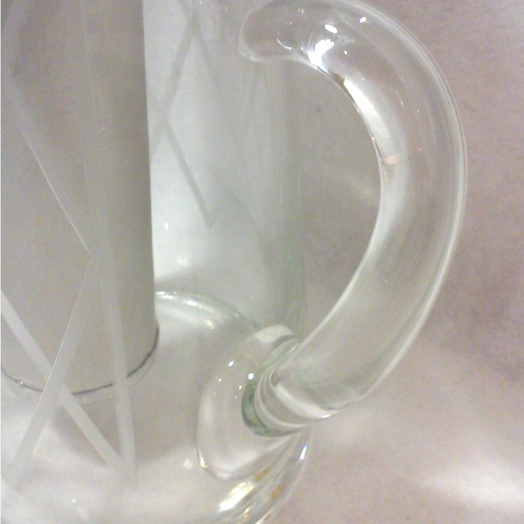 Vintage 40s Era Etched  Blown Thick Glass Water Pitcher Chiller
